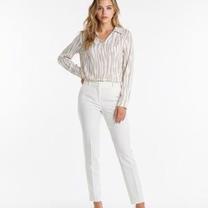 IMAN White and Tan Zebra Print Blouse Large